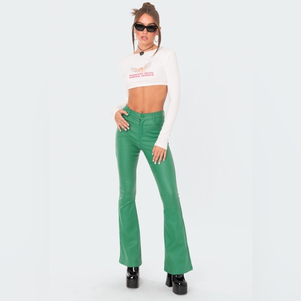 NWT Edikted Luna Faux Leather Flare Jeans Sz S (B3)